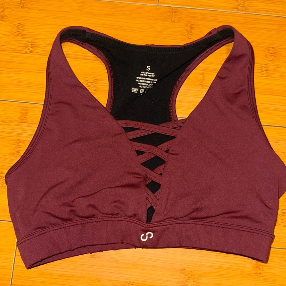 Maroon cross-cross sports bra
